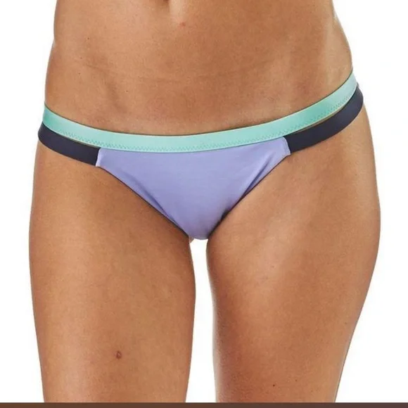 PATAGONIA WOMEN’S PURPLE NANOGRIP BANDED BIKINI BOTTOMS SIZE LARGE - Picture 1 of 8